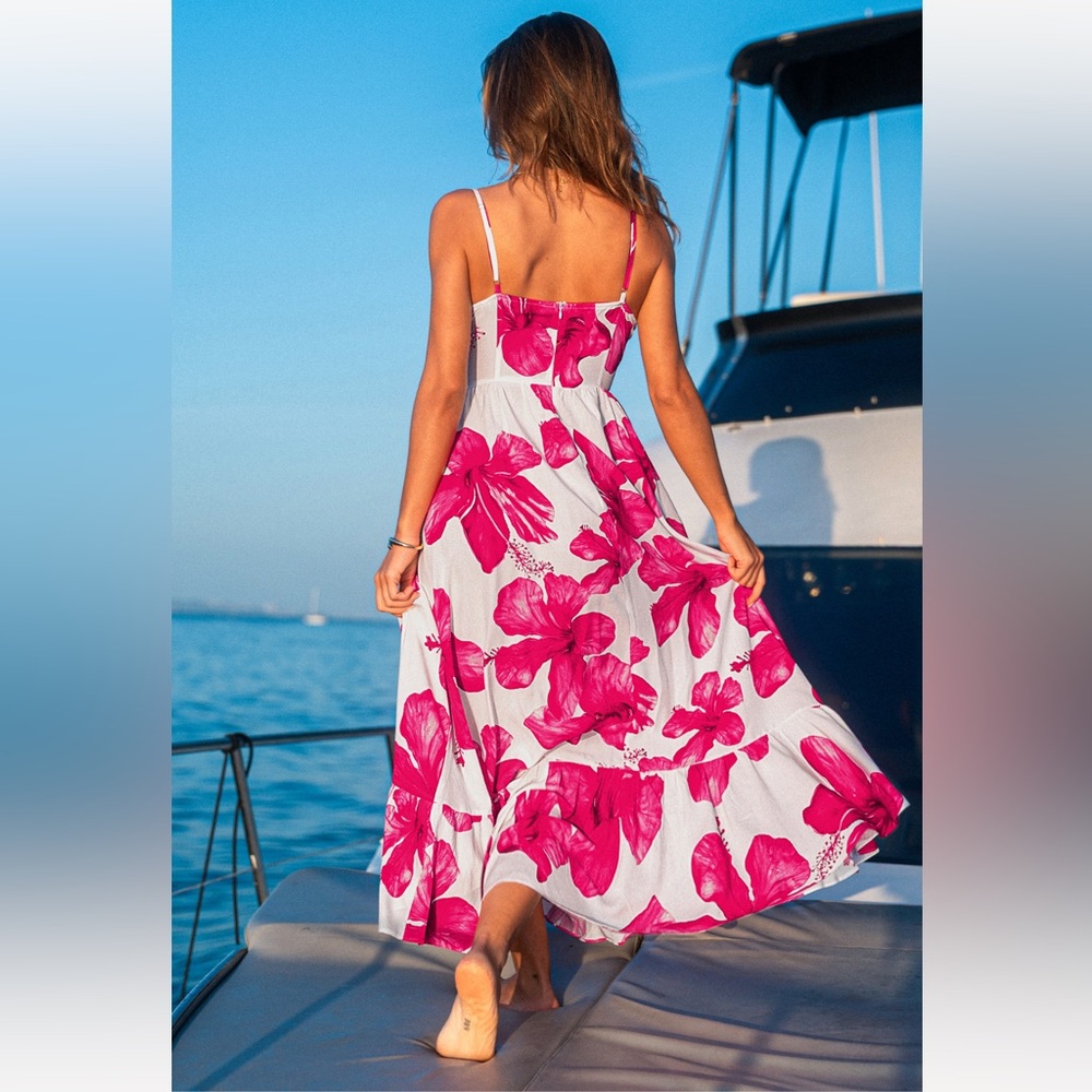 NWT Cupshe Pink and White Floral Maxi Dress - Picture 2 of 9